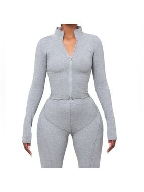Women’s Grey Zip-Up Active Crop Jacket by